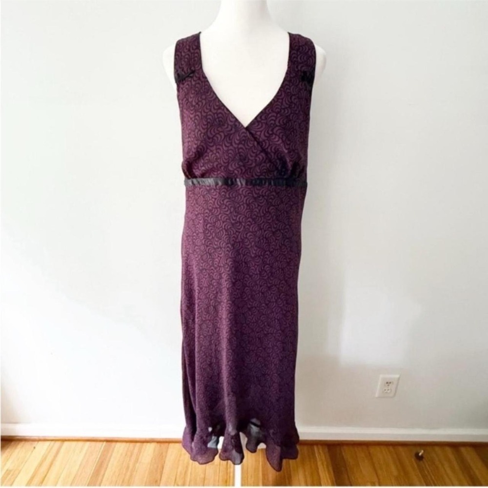 Vintage 90s Midi Dress Women 12 Purple Swirl Ruffle Fairy Grunge Dark Romantic